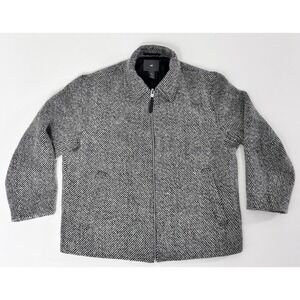 H&M Mens Wool Blend Zip Jacket Large Black White Tweed Midweight Lined